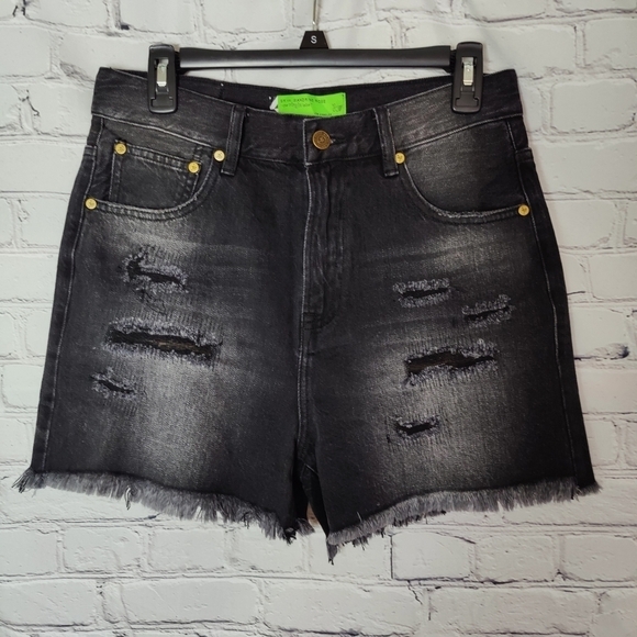 Sandrine Rose X Free People High Rise Distressed Black Denim Shorts Size 26 - Picture 1 of 6